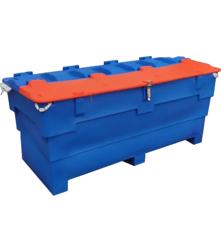 Container for storage of used fluorescent tubes with double opening.